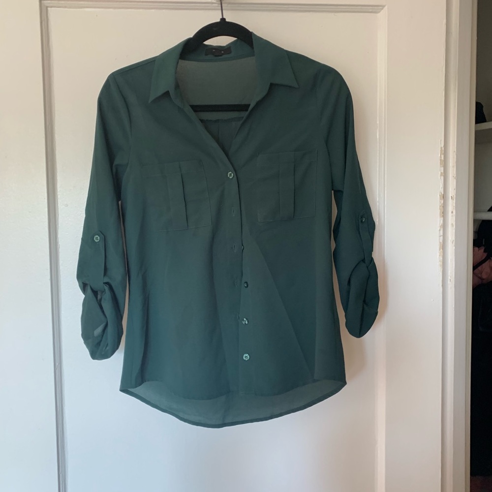 Hunter green silk blouse. Gently used
